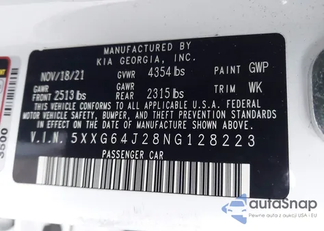 2022 Kia K5 Gt-Line z USA, uszkodzony, nr VIN 5XXG64J28NG128223